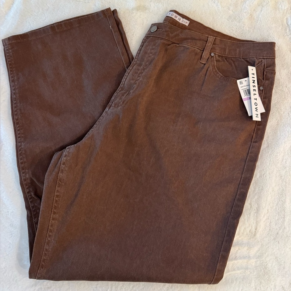 Tinseltown Mid-Rise Baggy Straight Brown Denim Jeans w/ Stretch- size 22